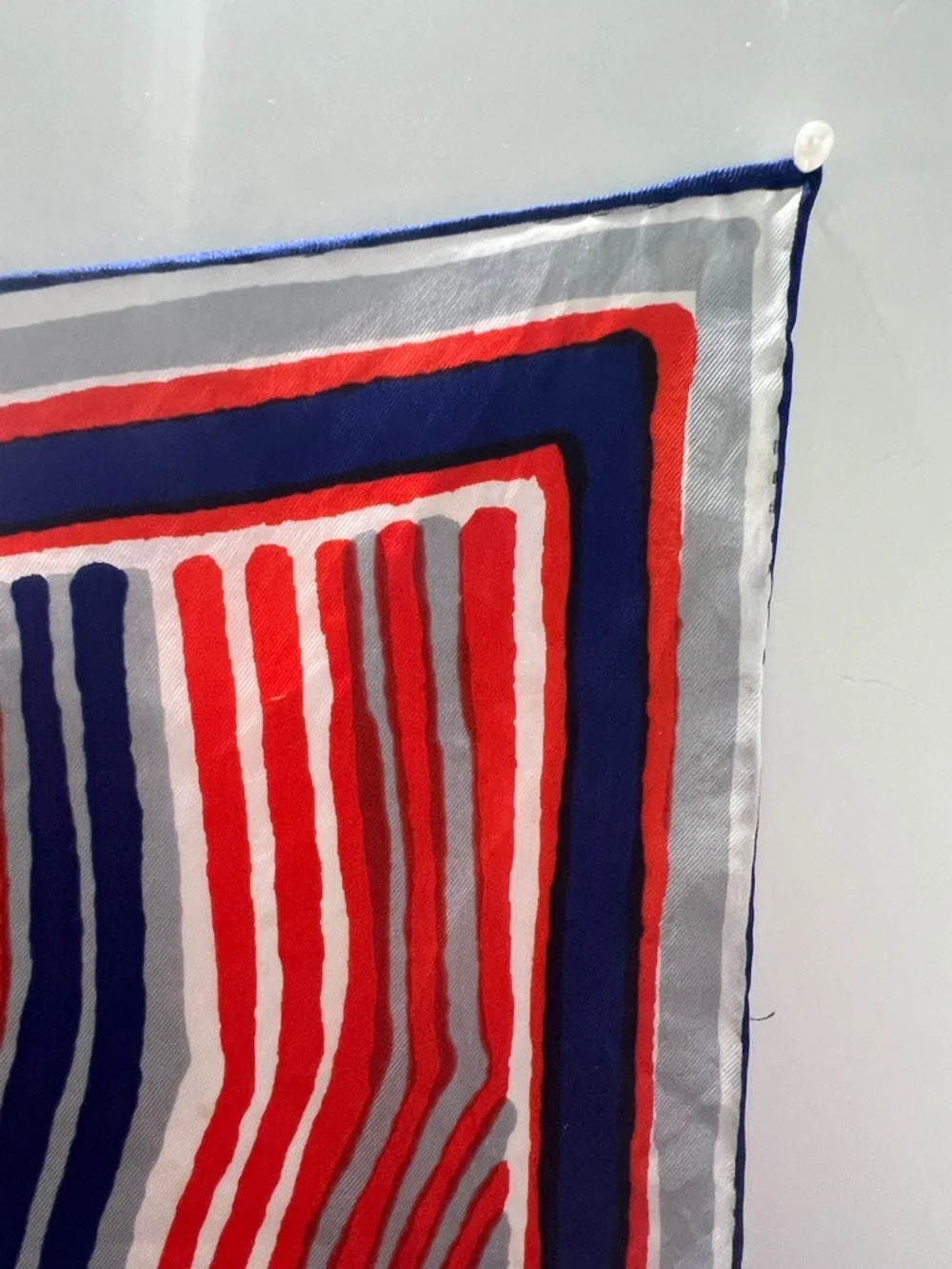 Vintage Vera Neumann Oblong  geometric design scarf red blue handrolled scarf